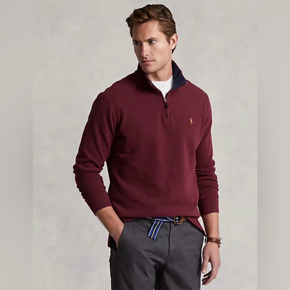 Polo Ralph Lauren Sweater Men's Quarter Zip Maroon Estate Rib - XXL